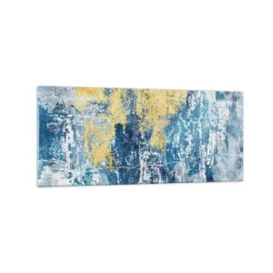 Cuadro sobre vidrio - Impresiones sobre Vidrio - Abstracción en tonos azules y amarillos - 120x50cm - Una abstracción serena - Decoración de pared moderna para salón y dormitorio ARTTOR