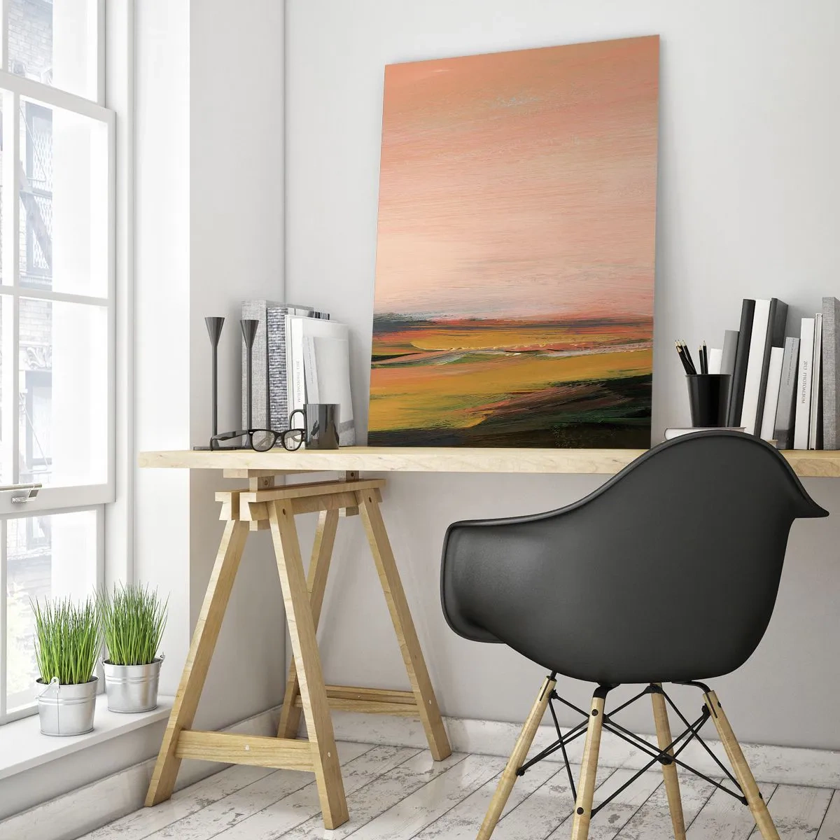 Cuadro sobre vidrio - Impresiones sobre Vidrio - Un paisaje en tonos rosa y dorado. - 80x120cm - En tono rosa - Decoración de pared moderna para salón y dormitorio ARTTOR