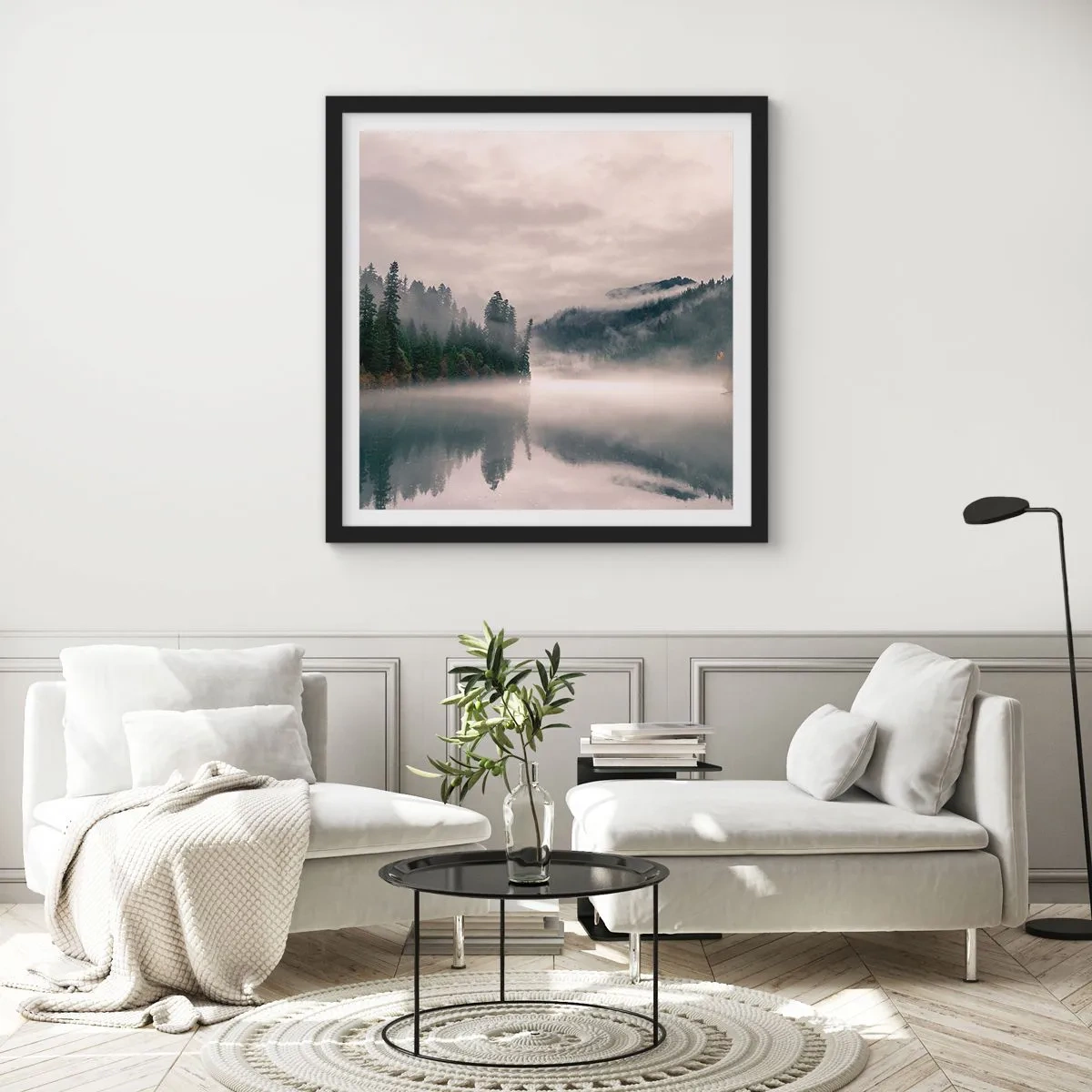 Póster en marco negro - En el ensueño, en la niebla - 50x50 cm