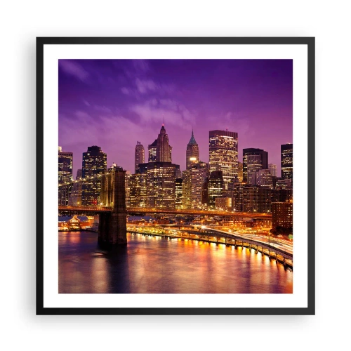 Póster en marco negro - Manhattan púrpura y dorado - 60x60 cm