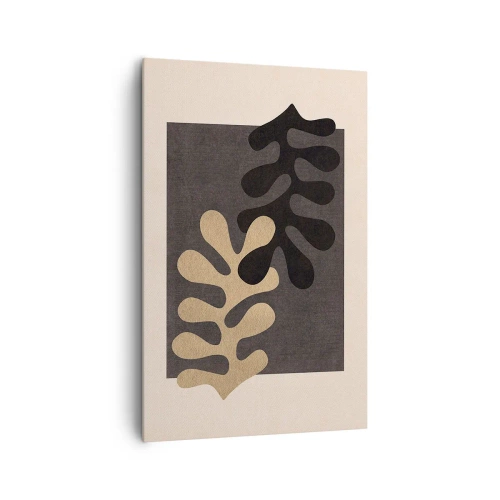 Cuadro sobre lienzo - Impresión de Imagen - Hojas abstractas en negro y beige sobre un fondo rectangular. - 80x120cm - Ausencia y complemento - Decoración de pared moderna para salón y dormitorio ARTTOR