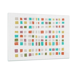 Cuadro sobre vidrio - Impresiones sobre Vidrio - Mosaico colorido de cuadrados sobre un fondo blanco en estilo abstracto. - 120x80cm - Juego desconocido - Decoración de pared moderna para salón y dormitorio ARTTOR
