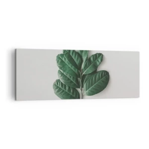 Cuadro sobre lienzo - Impresión de Imagen - Una ramita de hojas verdes sobre un fondo claro. - 140x50cm - El dibujo de la propia naturaleza - Decoración de pared moderna para salón y dormitorio ARTTOR