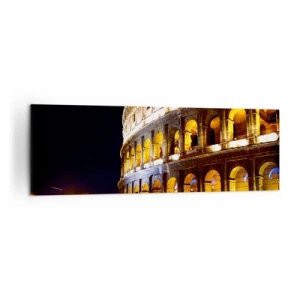 Cuadro sobre lienzo - Impresión de Imagen - El Coliseo iluminado por luces por la noche en Roma - 160x50cm - Los juegos están a punto de comenzar - Decoración de pared moderna para salón y dormitorio ARTTOR