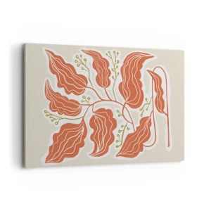 Cuadro sobre lienzo - Impresión de Imagen - Un motivo de hojas minimalista en tonos naranja y verde. - 120x80cm - Folk y coral - Decoración de pared moderna para salón y dormitorio ARTTOR
