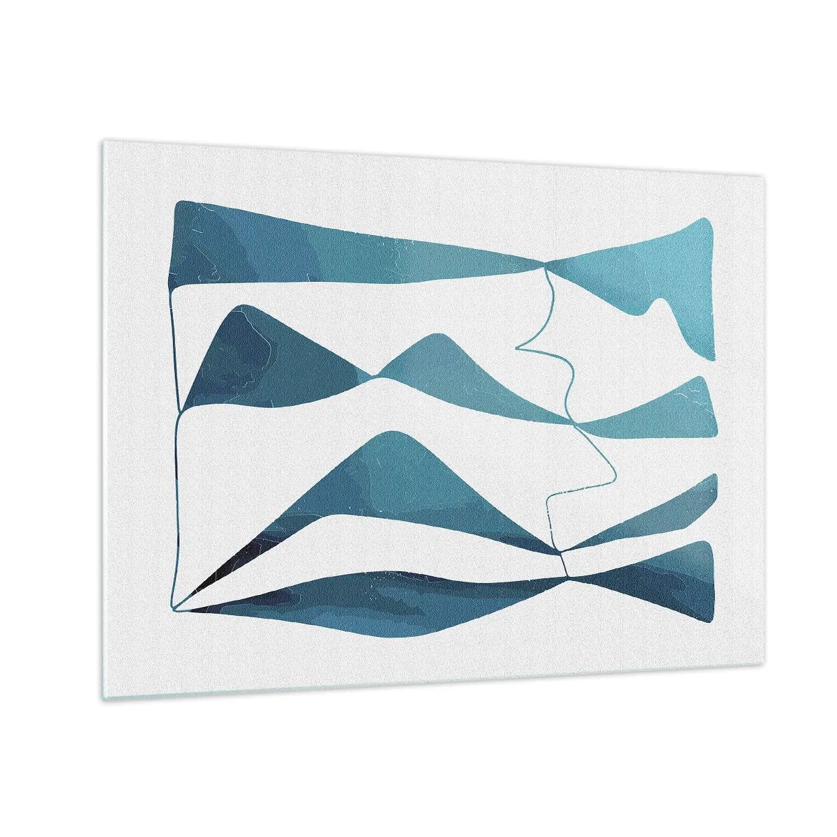 Cuadro sobre vidrio - Impresiones sobre Vidrio - Ondas y formas turquesas sobre un fondo blanco. - 70x50cm - Abstracción: un compuesto turquesa - Decoración de pared moderna para salón y dormitorio ARTTOR