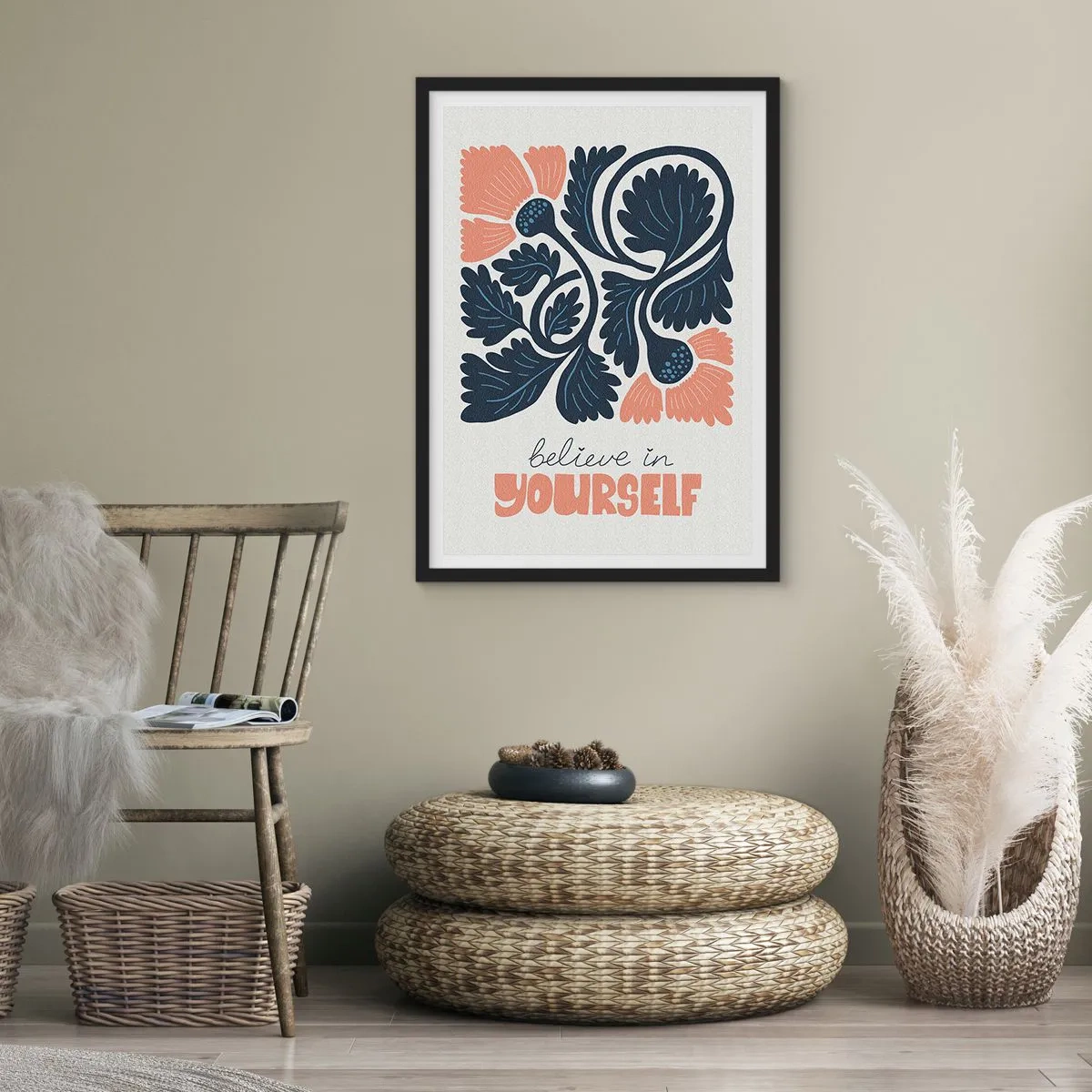 Póster en marco negro - Crece y florece - 40x50 cm