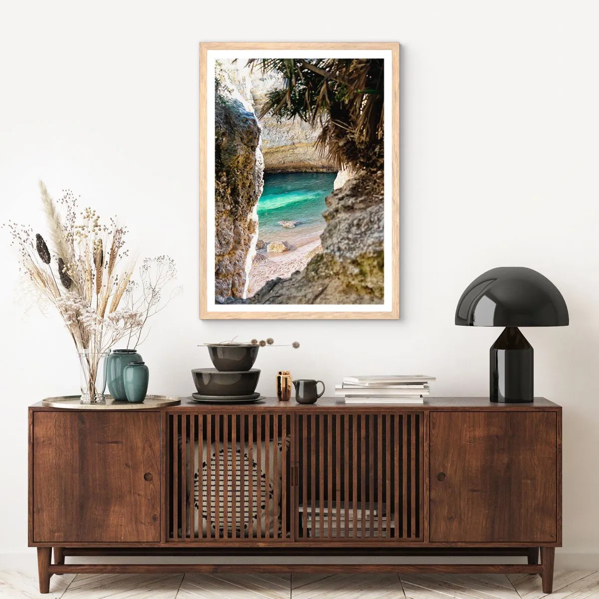 Póster en marco roble claro - Bahía turquesa - 61x91 cm