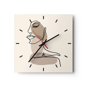 Reloj de pared - Reloj de vidrio - Un perfil femenino en un estilo de arte lineal minimalista. - 30x30cm - Una línea de hermosura - Decoración de pared moderna para salón y dormitorio ARTTOR