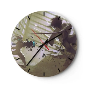 Reloj de pared - Reloj de vidrio - Duelo de samuráis en una escena dinámica - 30x30cm - Y puedes ser un samurai - Decoración de pared moderna para salón, cocina y dormitorio ARTTOR