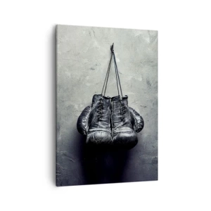 Cuadro sobre lienzo - Impresión de Imagen - Guantes de boxeo viejos contra la pared - 50x70cm - Tiempo de lucha y tiempo de paz - Decoración de pared moderna para salón y dormitorio ARTTOR