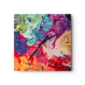 Reloj de pared - Reloj de vidrio - Una composición abstracta con colores vibrantes y arremolinados y una estructura dinámica. - 30x30cm - El nacimiento de los colores - Decoración de pared moderna para salón y dormitorio ARTTOR