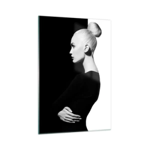 Cuadro sobre vidrio - Impresiones sobre Vidrio - Retrato elegante de una mujer sobre un fondo blanco y negro. - 70x100cm - Simplemente femenina - Decoración de pared moderna para salón y dormitorio ARTTOR