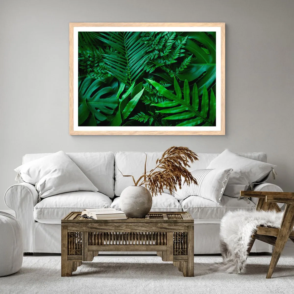 Póster en marco roble claro - Abrazo verde - 91x61 cm