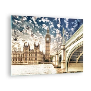 Cuadro sobre vidrio - Impresiones sobre Vidrio - El Big Ben y el puente de Westminster en Londres - 70x50cm - Nubes sobre el Támesis - Decoración de pared moderna para salón y dormitorio ARTTOR