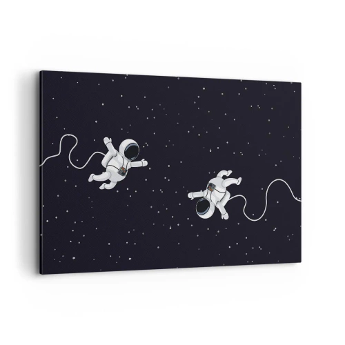 Cuadro sobre lienzo - Impresión de Imagen - Astronautas flotando en el espacio con un telón de fondo de estrellas. - 120x80cm - Danza cósmica - Decoración de pared moderna para salón y dormitorio ARTTOR