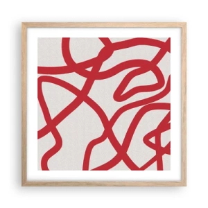 Póster en marco roble claro - Rojo sobre blanco - 50x50 cm