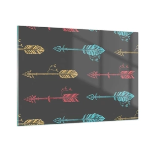 Cuadro sobre vidrio - Impresiones sobre Vidrio - Flechas de colores sobre un fondo oscuro en un diseño gráfico - 100x70cm - Flechas - Decoración de pared moderna para salón y dormitorio ARTTOR