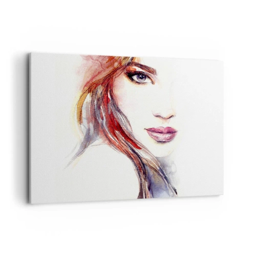 Cuadro sobre lienzo - Impresión de Imagen - Una sutil acuarela del rostro de una mujer con una mirada expresiva. - 100x70cm - Sígueme - Decoración de pared moderna para salón y dormitorio ARTTOR