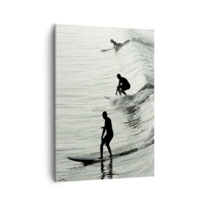 Cuadro sobre lienzo - Impresión de Imagen - Surfistas en las olas en una toma monocromática - 50x70cm - Al encuentro de la ola - Decoración de pared moderna para salón y dormitorio ARTTOR