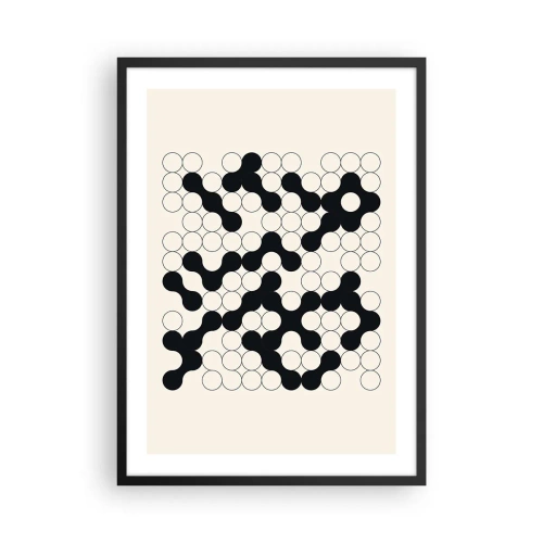 Póster en marco negro - Composición geométrica de círculos blancos y negros. - 50x70cm - Juego chino - una variación - Decoración de pared moderna para salón y dormitorio ARTTOR