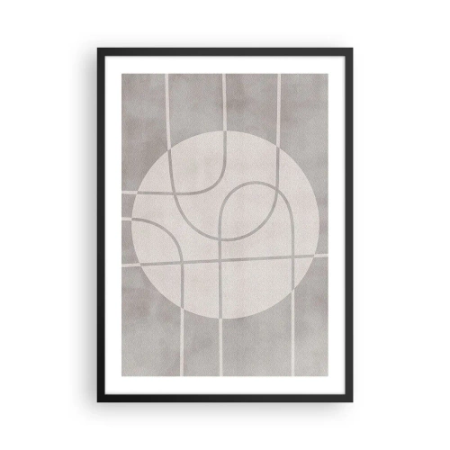 Póster en marco negro - Líneas geométricas y un círculo en tonos grises. - 50x70cm - Circular y rectilíneo - Decoración de pared moderna para salón y dormitorio ARTTOR