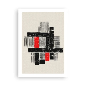 Póster - Abstracción geométrica en negro, rojo y beige. - 50x70cm - Rojo y negro - Decoración de pared moderna para salón y dormitorio ARTTOR