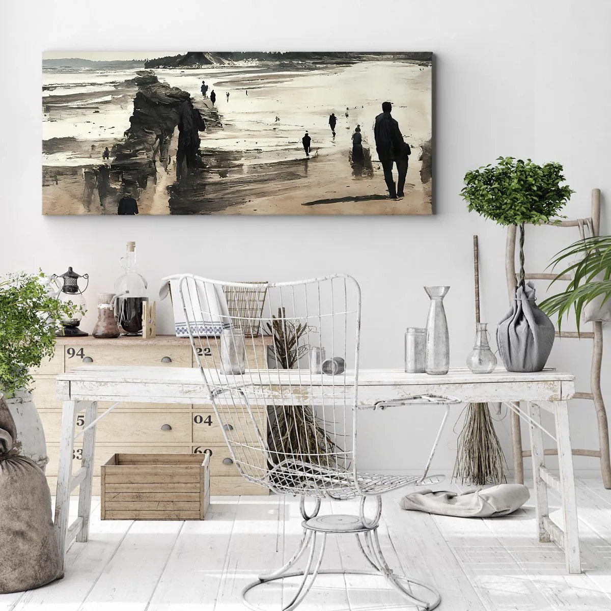 Cuadro sobre lienzo - Impresión de Imagen - Caminantes de playa en un paisaje tranquilo - 140x50cm - Un sueño evocado - Decoración de pared moderna para salón y dormitorio ARTTOR