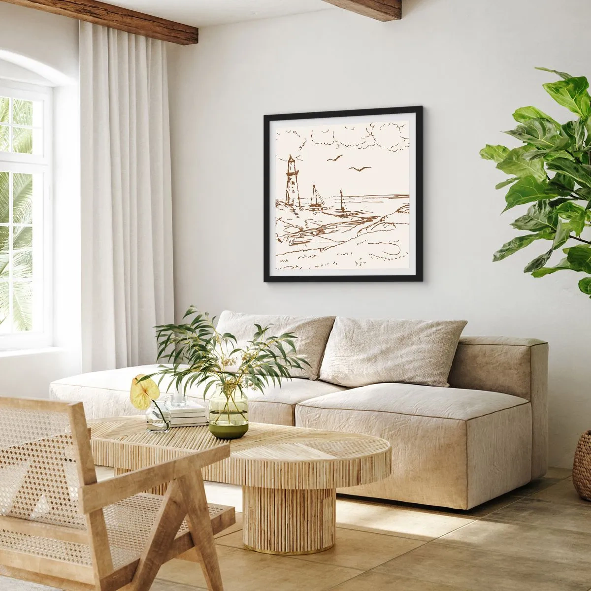 Póster en marco negro - Un esbozo de un recuerdo de verano - 40x40 cm