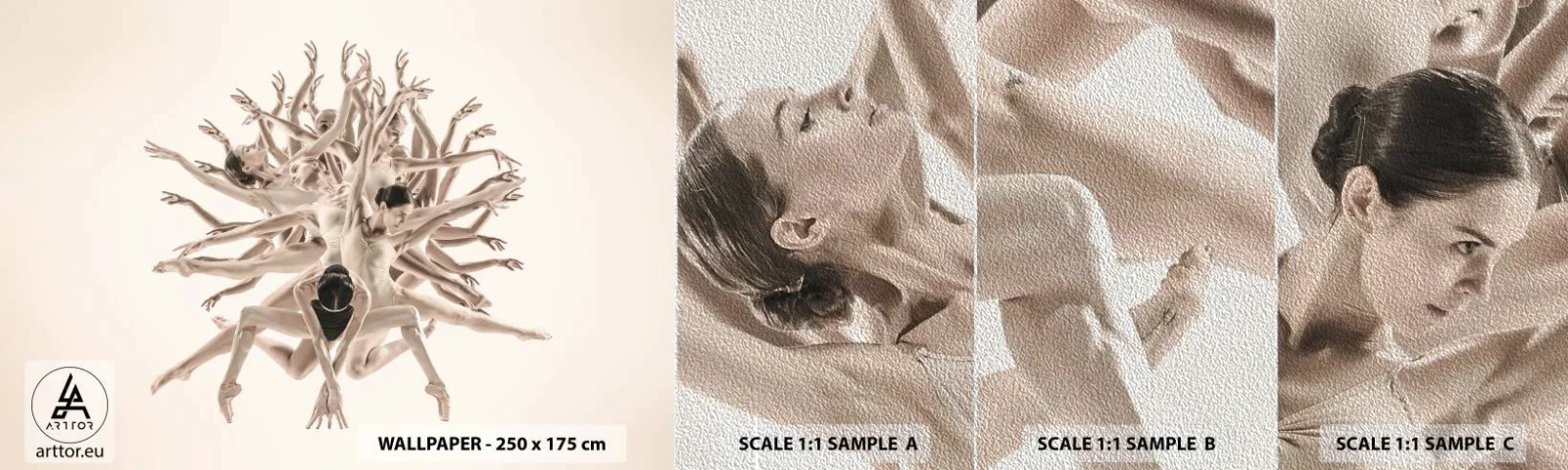 Muestra de fotomural Premium Sand - Floreciendo en la danza - Abstracción, Pedazo, Ballet - 100x30 cm