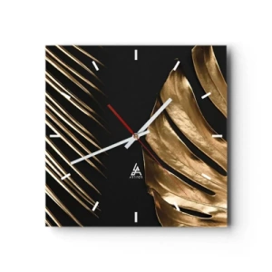 Reloj de pared - Reloj de vidrio - Hojas doradas sobre fondo negro - 30x30cm - Diferente, e igualmente valioso - Decoración de pared moderna para salón y dormitorio ARTTOR