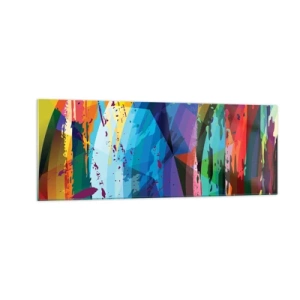 Cuadro sobre vidrio - Impresiones sobre Vidrio - Abstracción colorida en patrones y formas dinámicas. - 140x50cm - Vértigo de colores - Decoración de pared moderna para salón y dormitorio ARTTOR