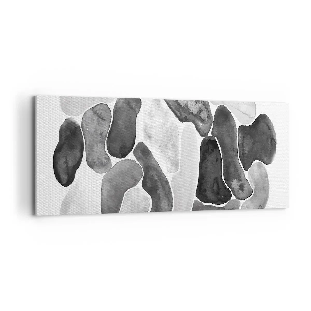 Cuadro sobre lienzo - Impresión de Imagen - Abstracción en blanco y negro con manchas irregulares sobre un fondo blanco. - 120x50cm - Abstracción pétrea - Decoración de pared moderna para salón y dormitorio ARTTOR