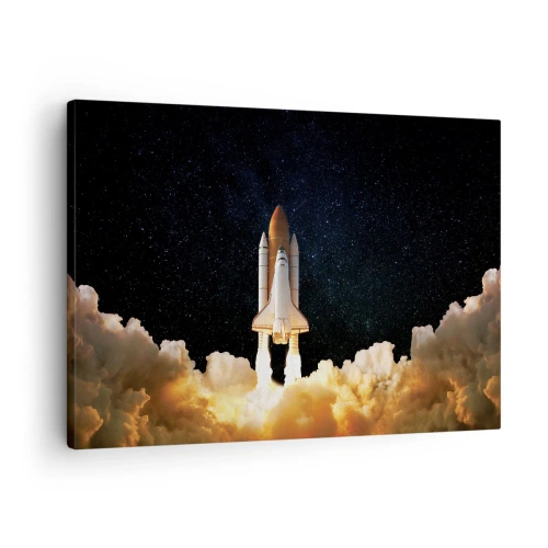 Cuadro sobre lienzo - Impresión de Imagen - Un cohete espacial despegando contra el cielo estrellado. - 70x50cm - ¡Ad astra! - Decoración de pared moderna para salón y dormitorio ARTTOR