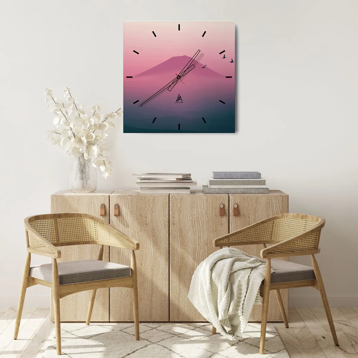 Reloj de pared - Reloj de vidrio - Sobre las nubes - 40x40 cm