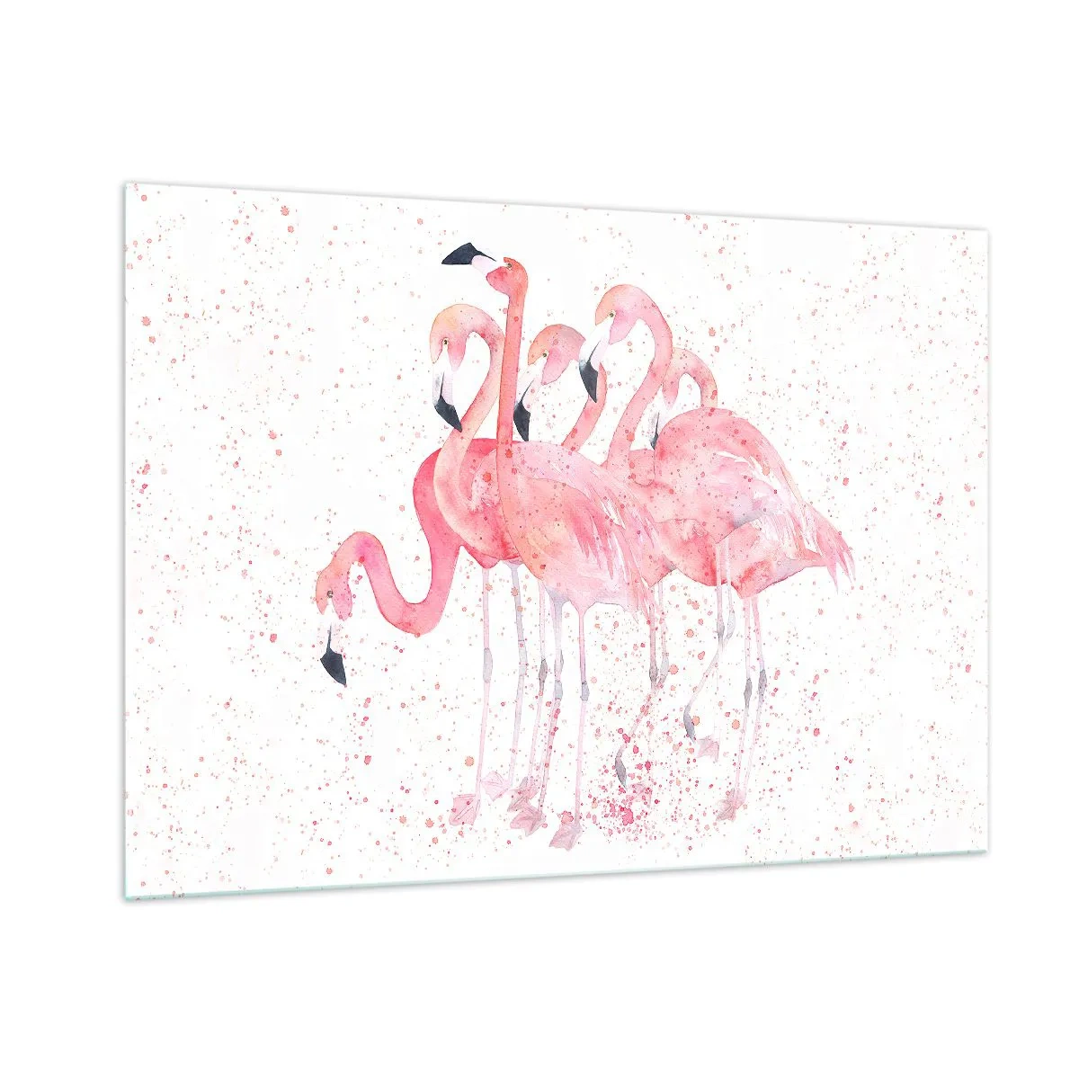 Cuadro sobre vidrio - Impresiones sobre Vidrio - Flamencos de acuarela sobre un fondo claro con delicadas manchas. - 100x70cm - Asamblea rosa - Decoración de pared moderna para salón y dormitorio ARTTOR