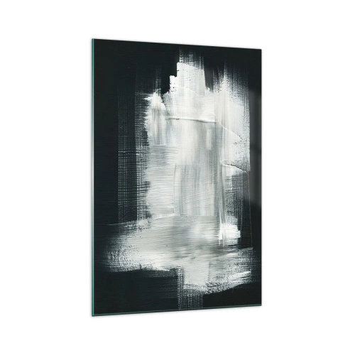 Cuadro sobre vidrio - Impresiones sobre Vidrio - Trazos abstractos blancos sobre un fondo oscuro - 70x100cm - Tejido vertical y horizontal - Decoración de pared moderna para salón y dormitorio ARTTOR