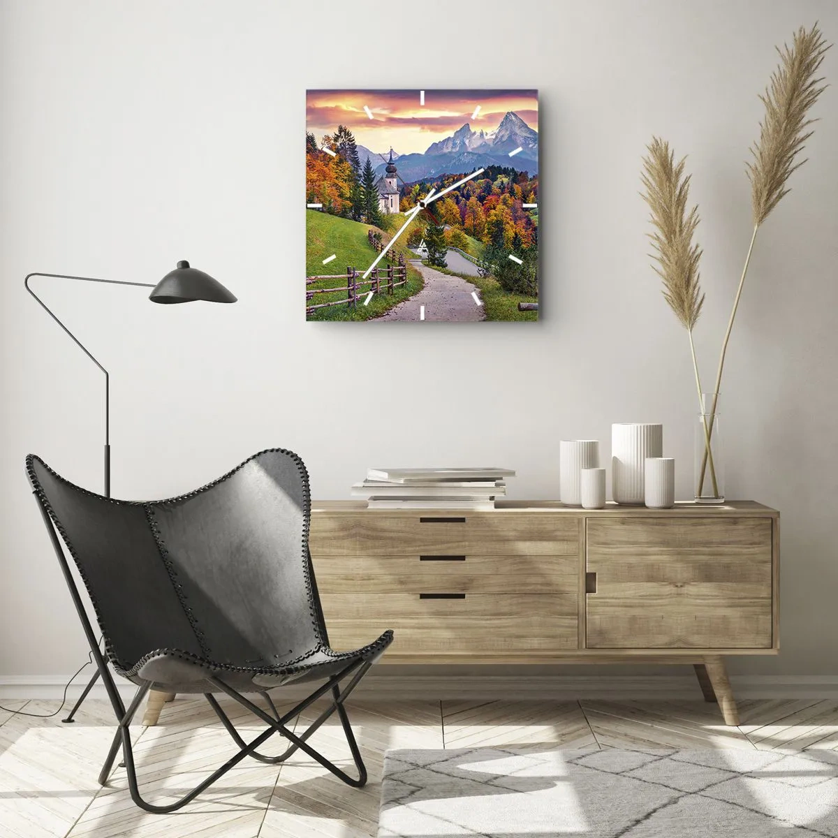 Reloj de pared - Reloj de vidrio - Paisaje como una pintura - 40x40 cm