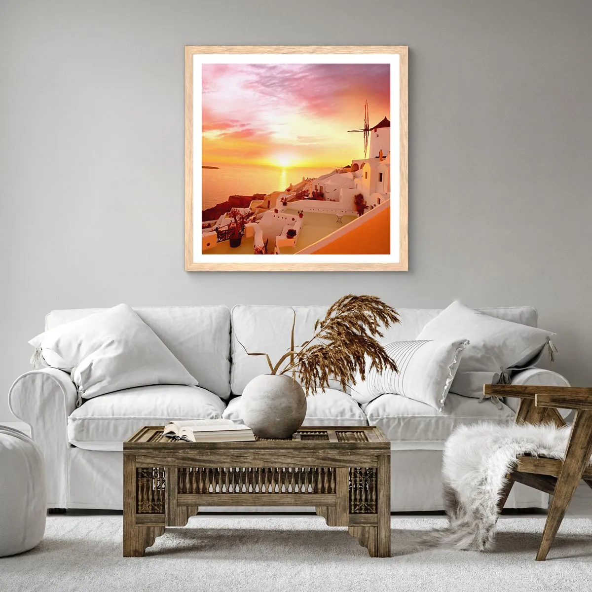 Póster en marco roble claro - Blanco y dorado - 50x50 cm