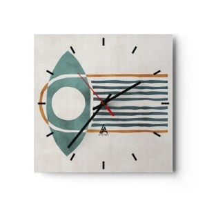 Reloj de pared - Reloj de vidrio - Patrón geométrico en tonos verdes y naranjas. - 30x30cm - Signos y rituales - Decoración de pared moderna para salón y dormitorio ARTTOR