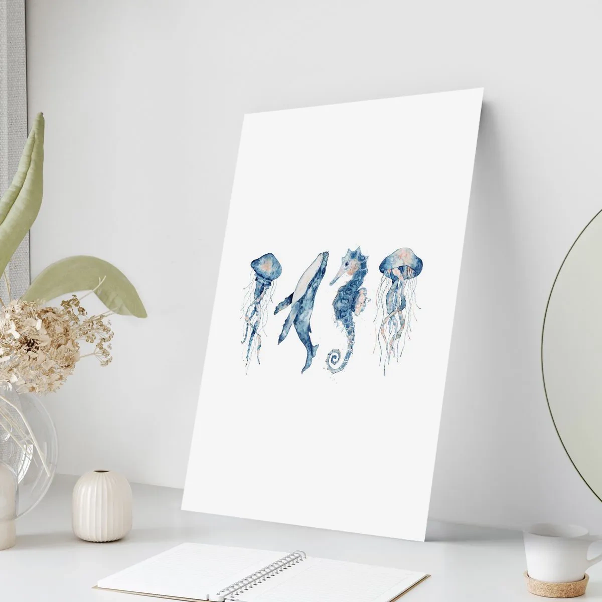 Póster - Animales marinos en estilo acuarela - 50x70cm - Fauna marina - Decoración de pared moderna para salón y dormitorio ARTTOR