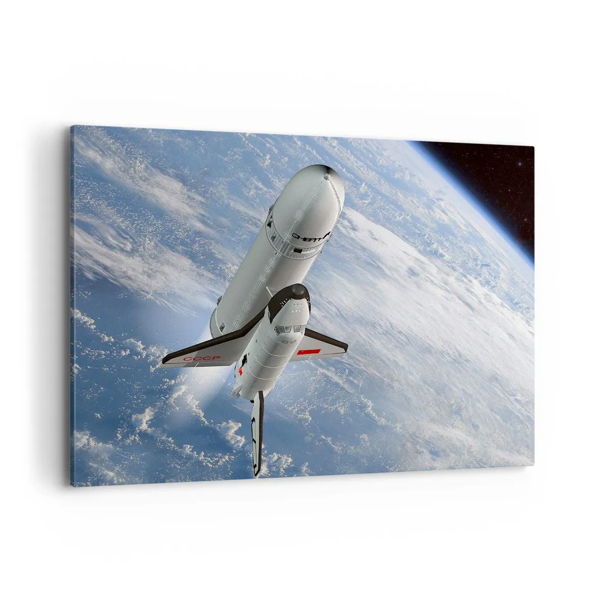 Cuadro sobre lienzo - Impresión de Imagen - Un cohete espacial elevándose contra el telón de fondo de la Tierra. - 100x70cm - Ascensión cósmica - Decoración de pared moderna para salón y dormitorio ARTTOR