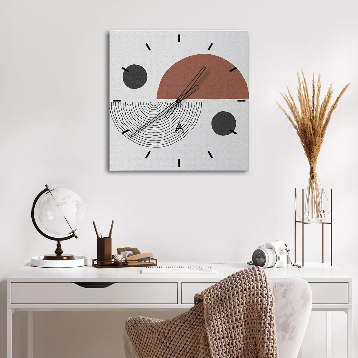 Reloj de pared - Reloj de vidrio - Formas geométricas en tonos marrones y negros. - 30x30cm - La perfección del círculo - Decoración de pared moderna para salón y dormitorio ARTTOR