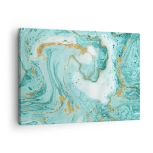 Cuadro sobre lienzo - Impresión de Imagen - Mármol turquesa con acentos dorados en una composición abstracta. - 70x50cm - Bajo la gran ola del periodo Edo - Decoración de pared moderna para salón y dormitorio ARTTOR