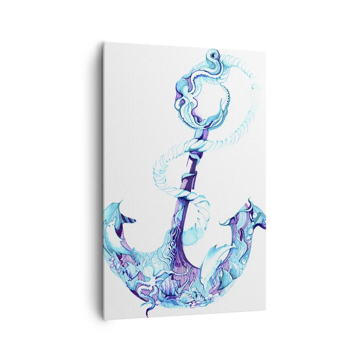 Cuadro sobre lienzo - Impresión de Imagen - Ancla abstracta en tonos azules con detalles náuticos - 80x120cm - Los secretos del mar - Decoración de pared moderna para salón y dormitorio ARTTOR