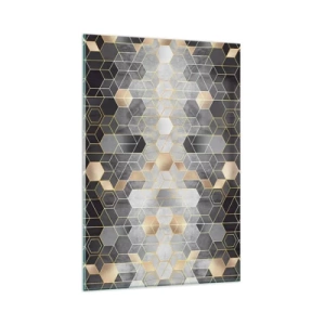 Cuadro sobre vidrio - Impresiones sobre Vidrio - Patrón geométrico en tonos dorados - 80x120cm - Composición de diamantes - Decoración de pared moderna para salón y dormitorio ARTTOR