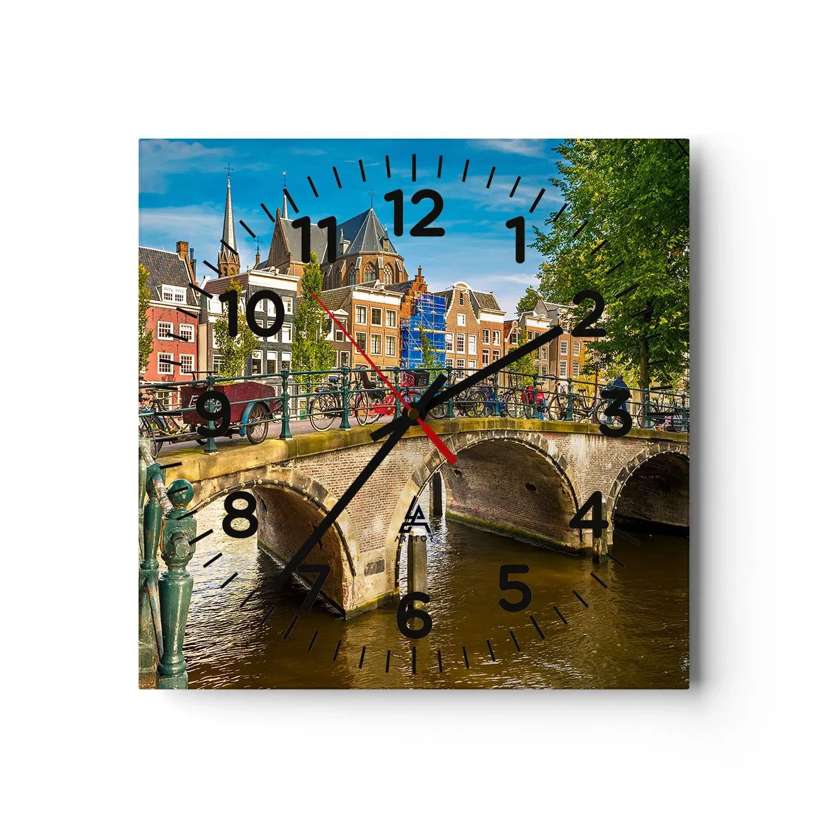 Reloj de pared - Reloj de vidrio - Primavera en el canal - 40x40 cm