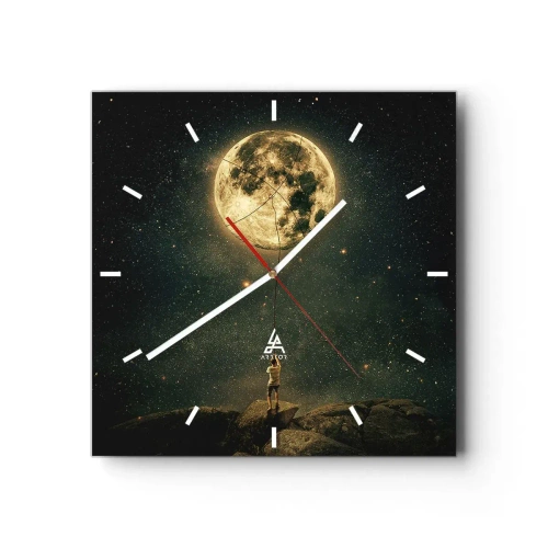 Reloj de pared - Reloj de vidrio - Hombre con la luna contra el cielo estrellado - 30x30cm - El que robó la luna - Decoración de pared moderna para salón y dormitorio ARTTOR