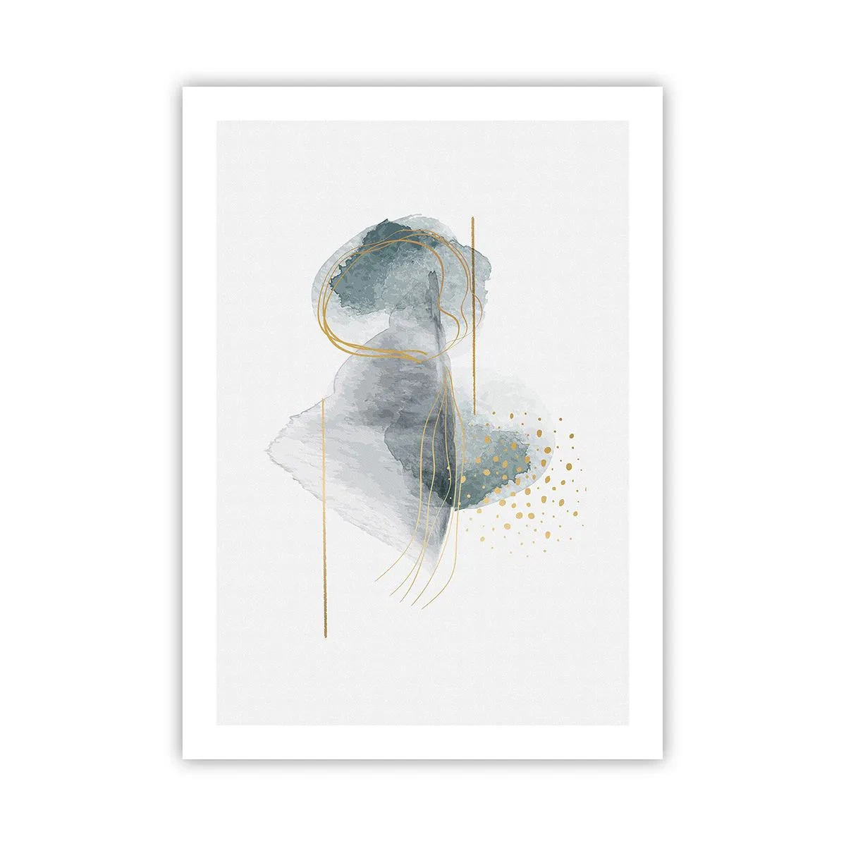 Póster - Una composición abstracta con salpicaduras de acuarela y acentos dorados. - 50x70cm - Sobre la relación entre el gris y el oro - Decoración de pared moderna para salón y dormitorio ARTTOR