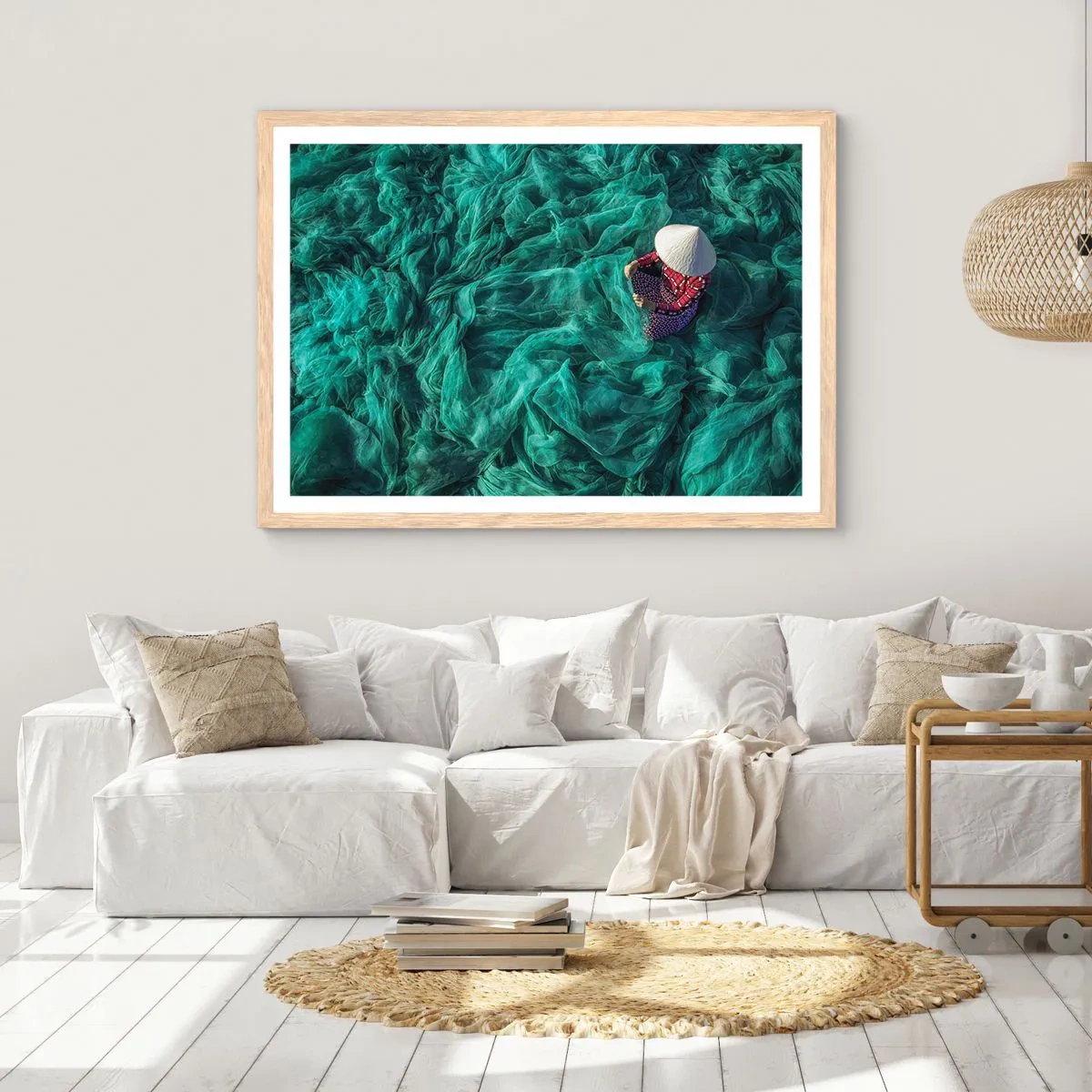 Póster en marco roble claro - En un mar de redes - 50x40 cm